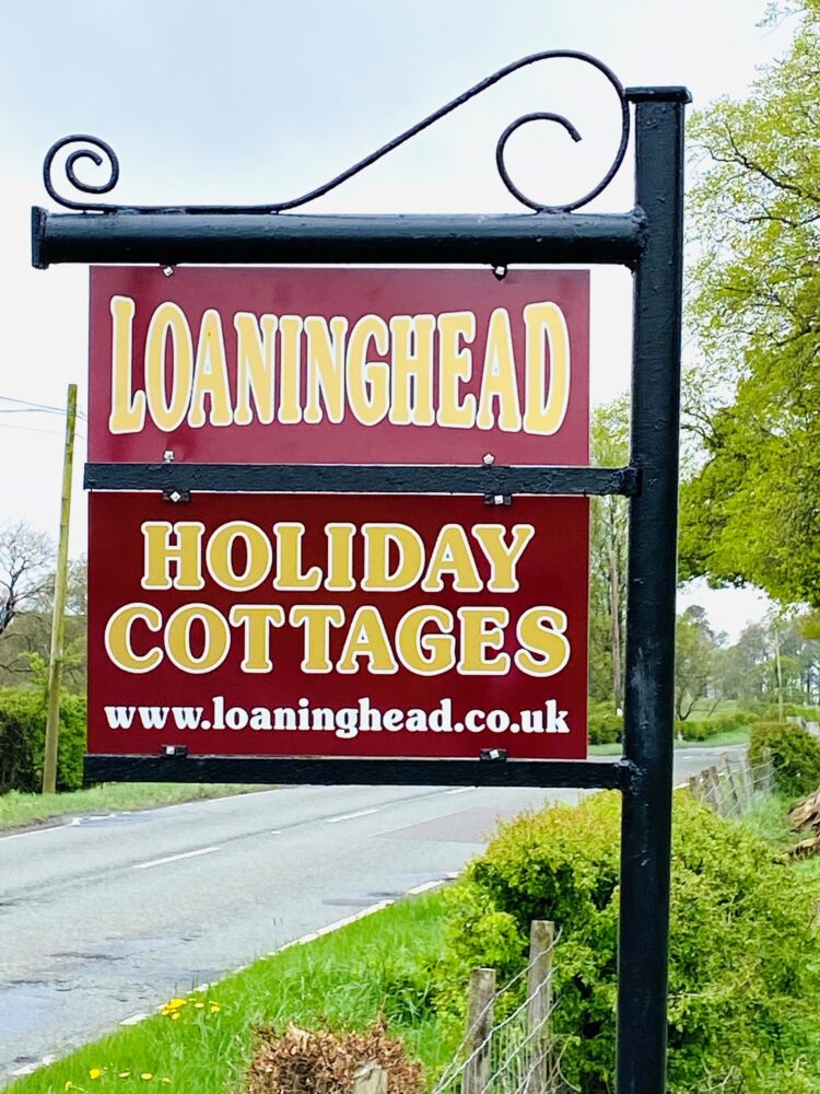 Sign at driveway. Loaninghead Holiday Cottages